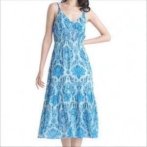 Black Tape Dress Tiered Smocked Printed Blue Skirt